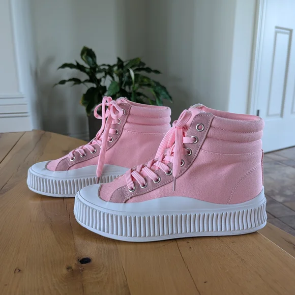 Women's Pink Canvas High-Top Sneakers - Picture 3 of 7